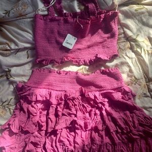 Free People NWT crop top/tiered ruffle mini skirt set